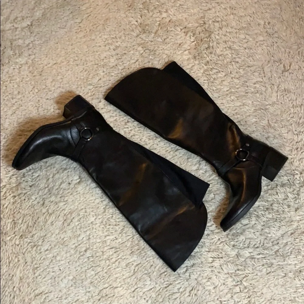 Anne Klein Black Wide Calf Leather Knee High Boots